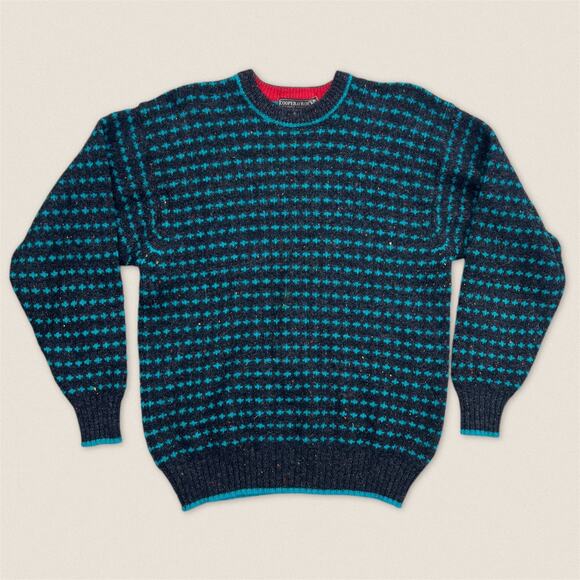 Vintage 100% Wool Cross Dot Pattern Grandpa Sweater Cooper & Roe - Size Medium - Picture 1 of 5